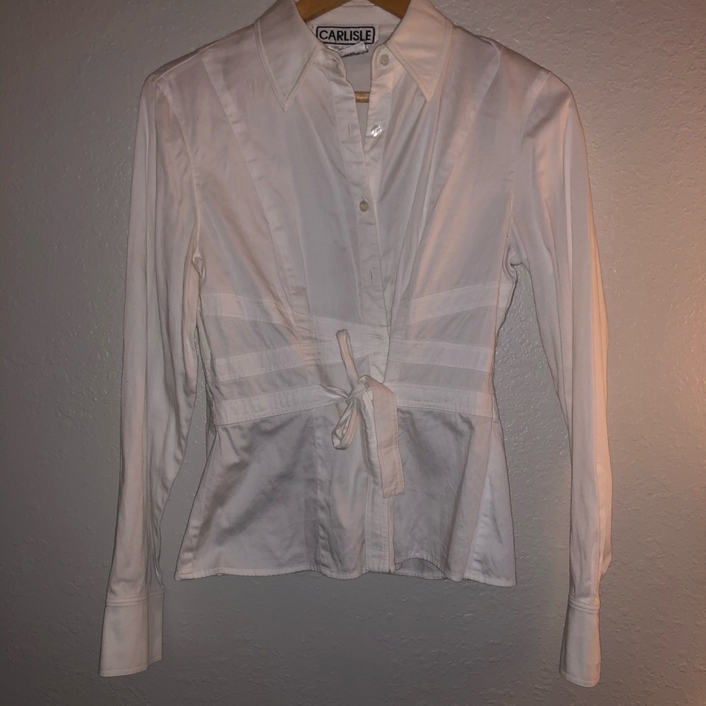 Carlisle Women's White Button Up Shirt Tie Waist L
